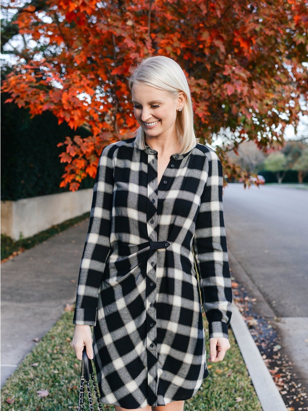 Derek Lam 10 Crosby Black & Cream Plaid Button-Front Women’s Shirt Dress 4